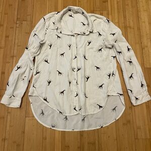 Jane and Delancey Cream Button Down Shirt with giraffe Print